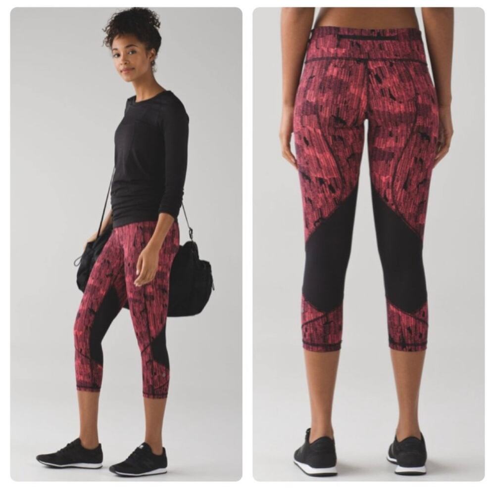 Lululemon Crop Leggings Black Pink Neon - Picture 1 of 11